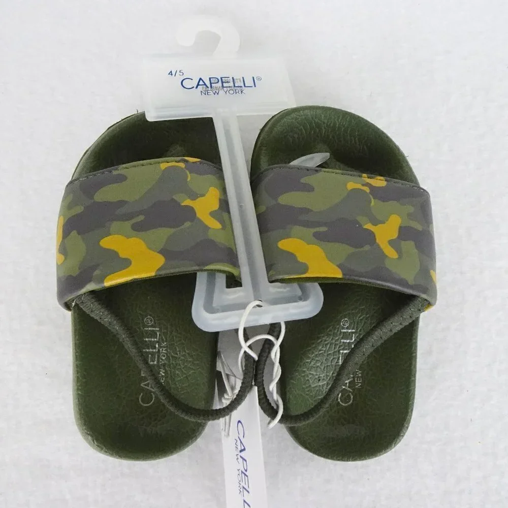 Capelli Camo Shoe Slides Sandals Slip On Green Size 4 -5 Boys Strap Pool Beach
